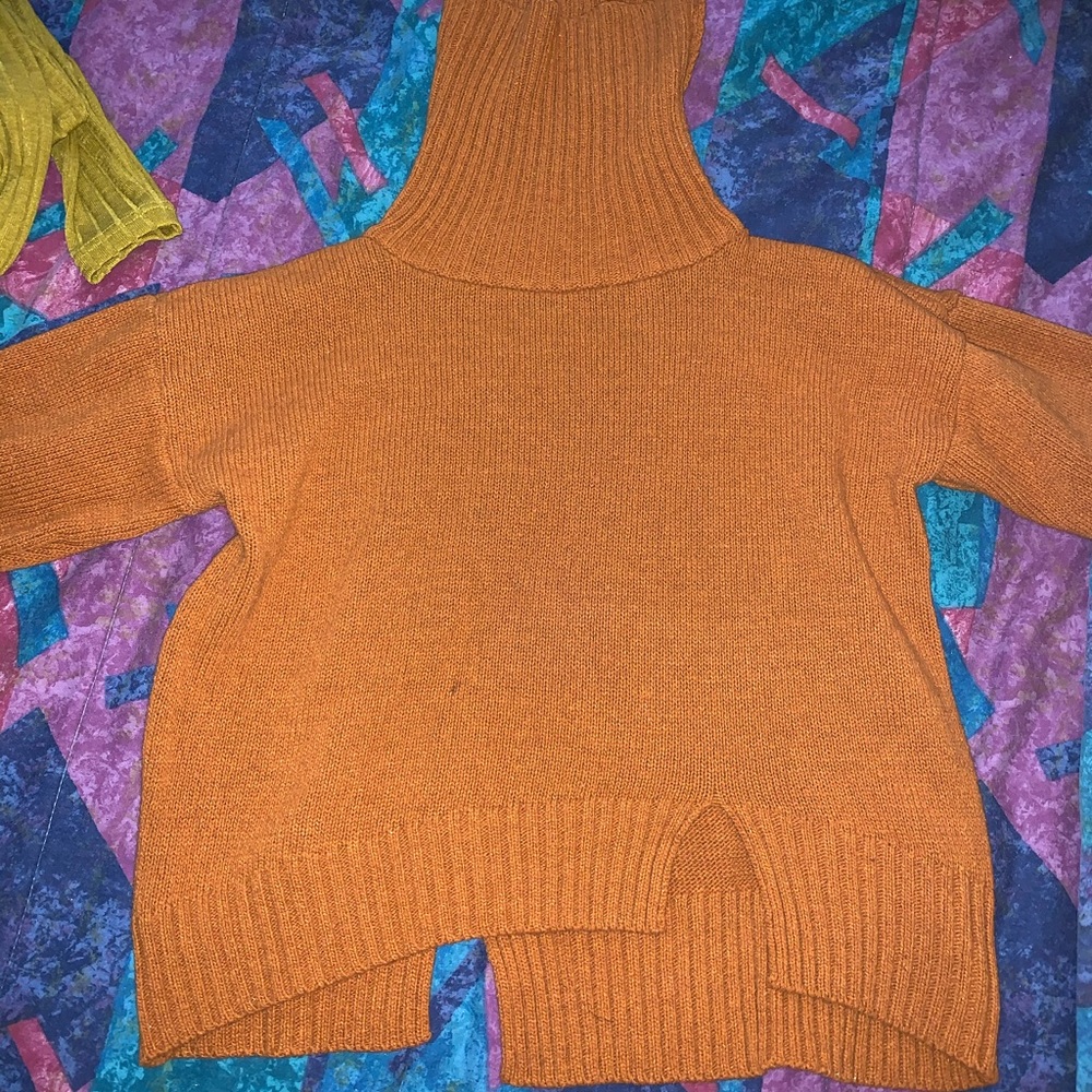 Orange Turtle Neck Crop Top Sweater